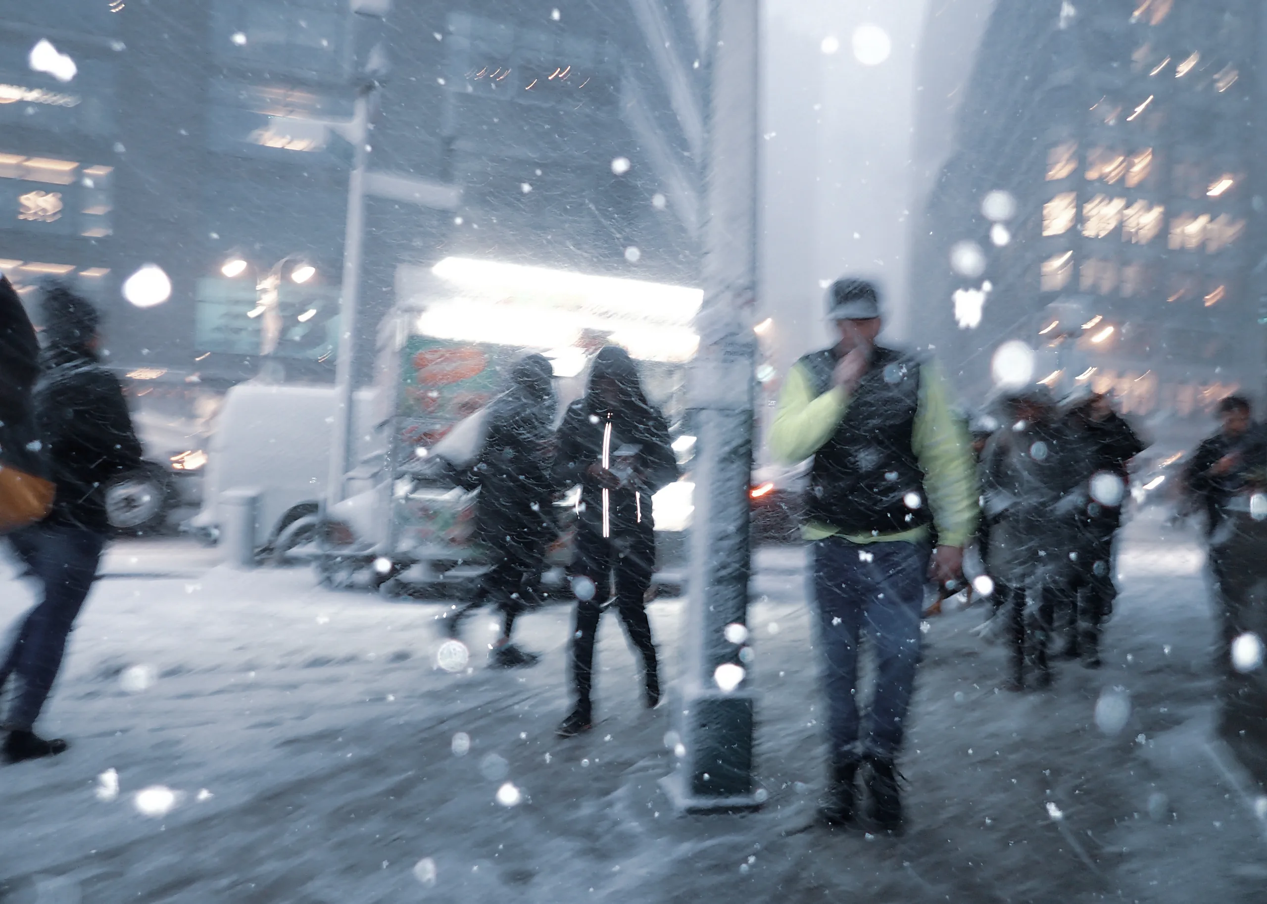Snowy abstract street scene in New York