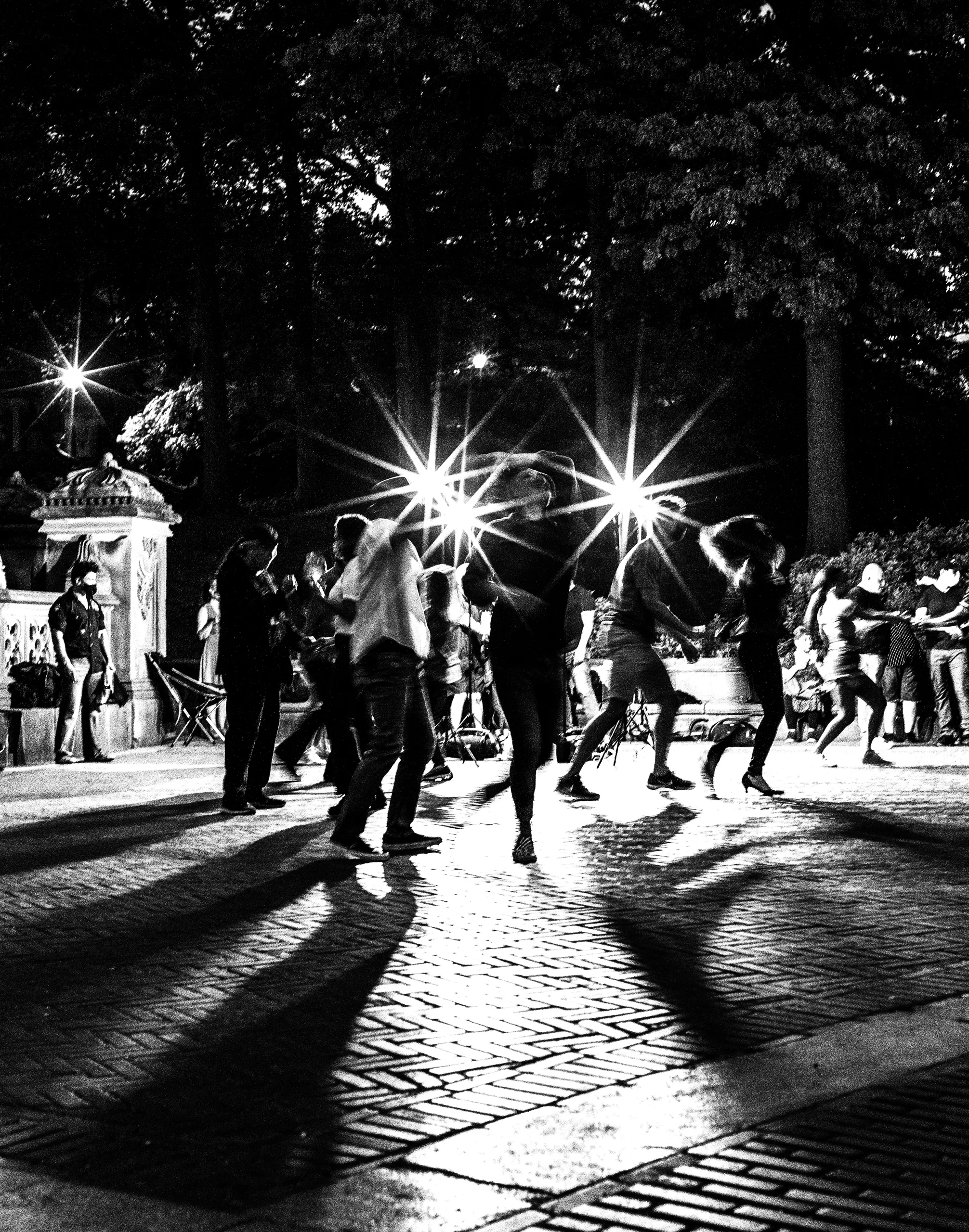 Silhouetted figures in Central Park